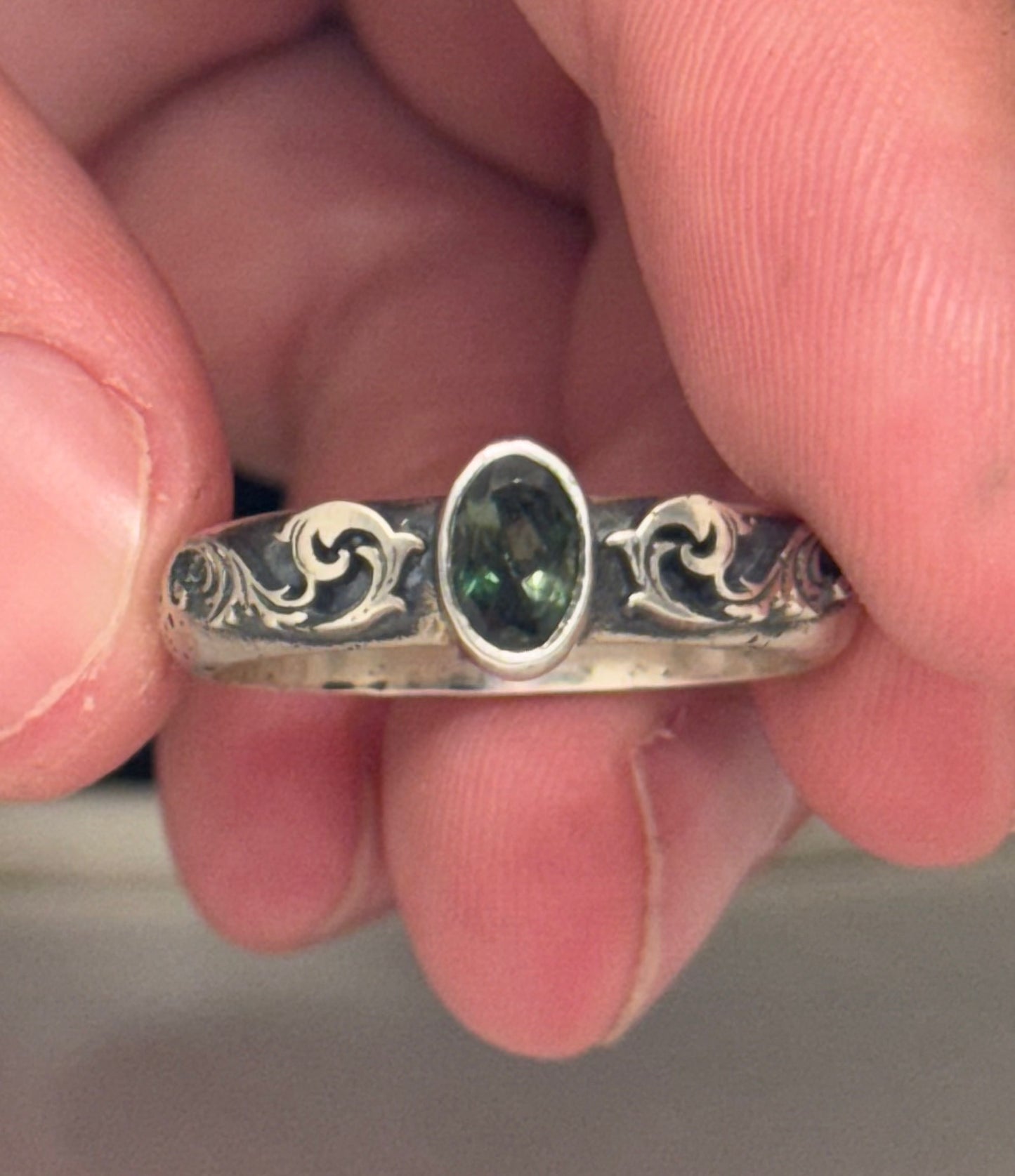 scroll ring - 9.5 - tourmaline