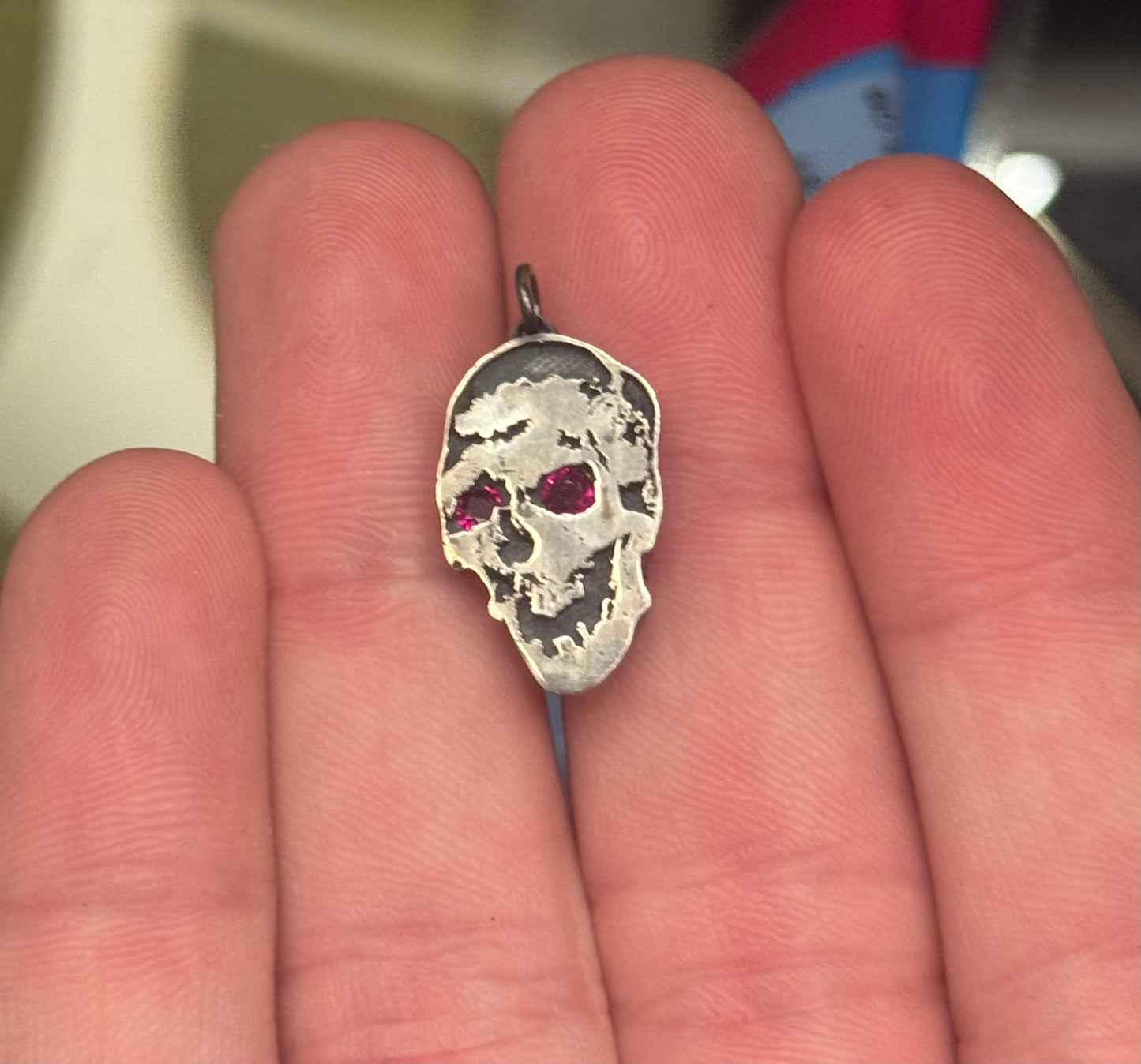 Skull Pendant - Red Ruby